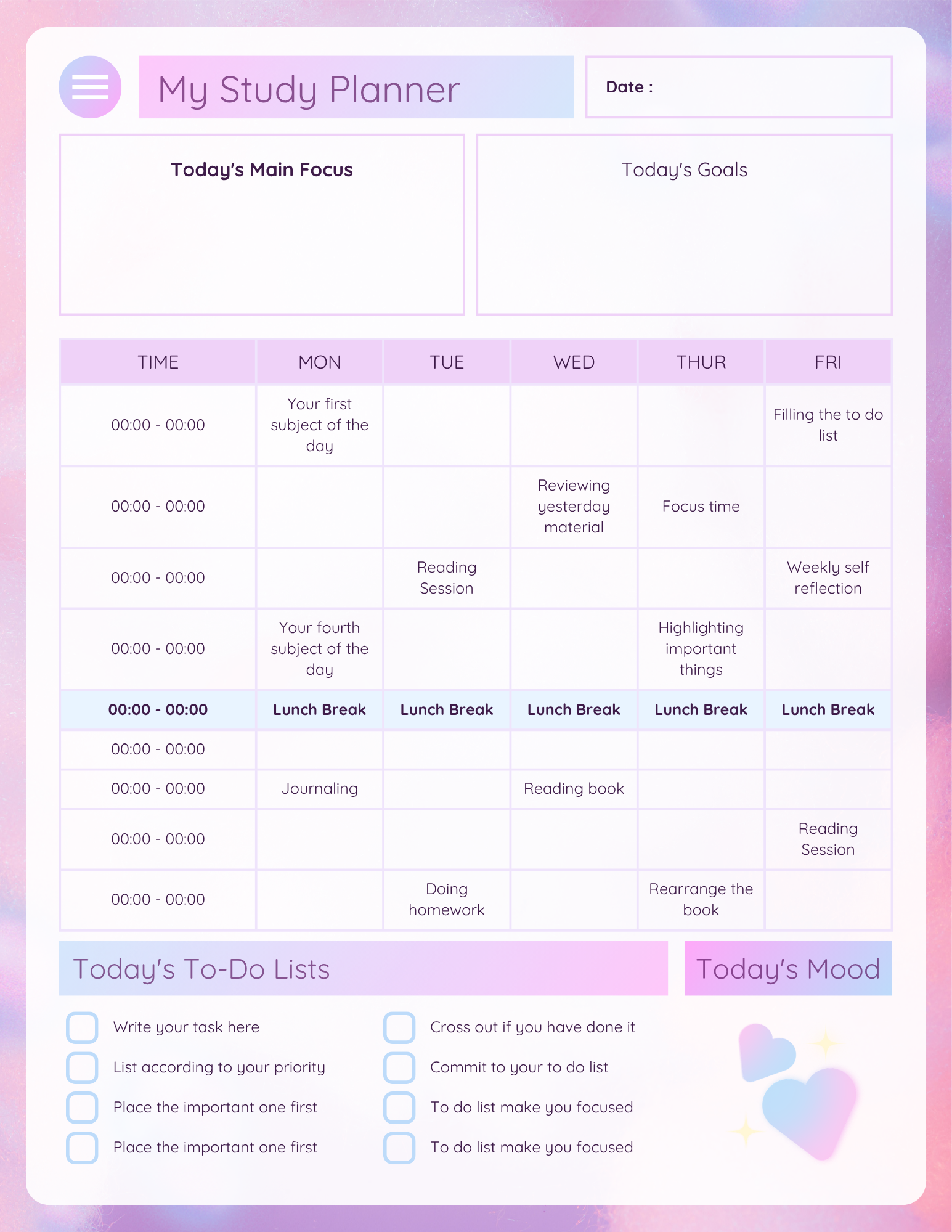 Pastel Minimalist Study Planner ( Printable Weekly Journal)